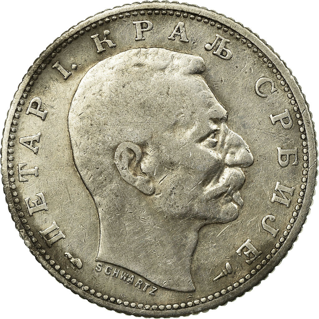 Coin, Serbia, Peter I, Dinar, 1915, EF(40-45), Silver, KM:25.1