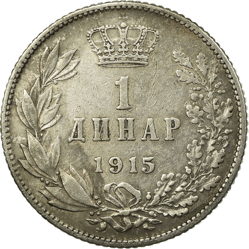 Coin, Serbia, Peter I, Dinar, 1915, EF(40-45), Silver, KM:25.1