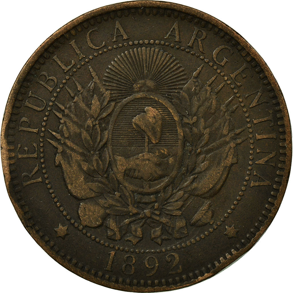 Münze, Argentinien, 2 Centavos, 1892, S+, Bronze, KM:33