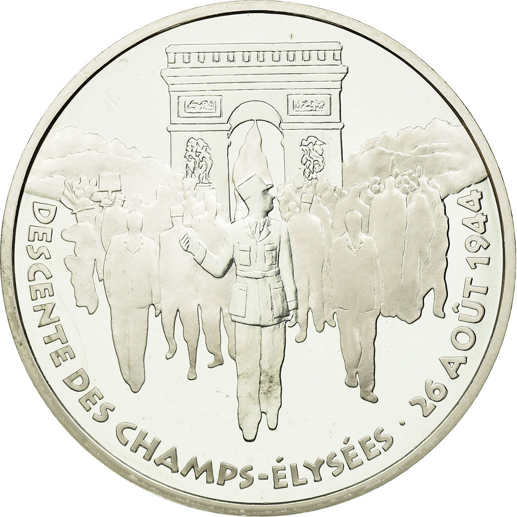 Moeda, França, Libération de Paris, 100 Francs, 1994, MS(65-70), Prata