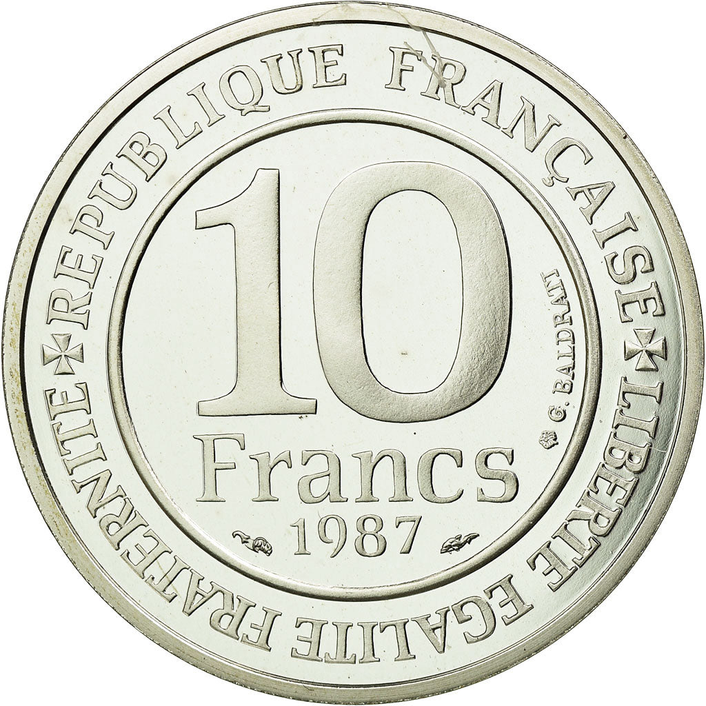 Moneta, Francja, 10 Francs, 1987, Paris, MS(65-70), Srebro, KM:961a, Gadoury:820