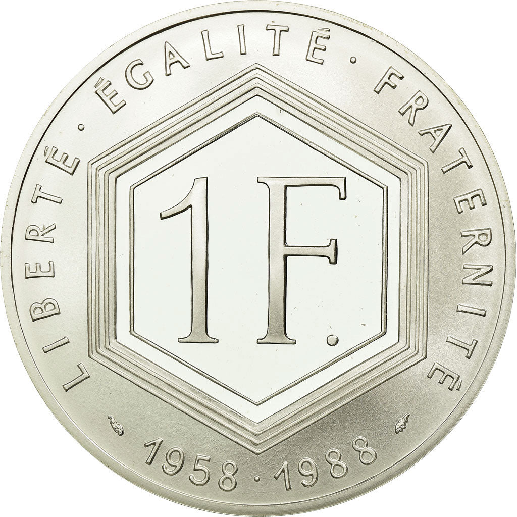 Coin, France, Charles de Gaulle, Franc, 1988, MS(65-70), Silver, KM:978