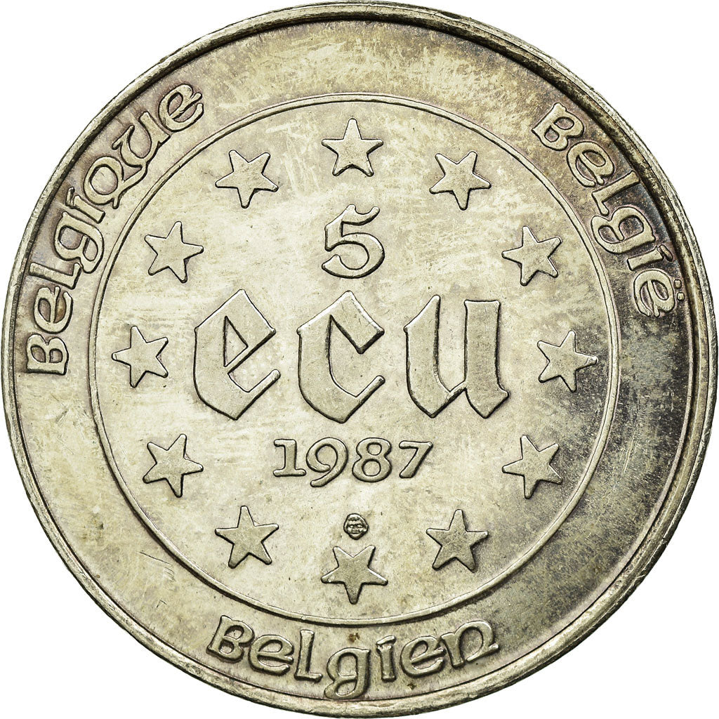 Coin, Belgium, 5 Ecu, 1987, EF(40-45), Silver, KM:166