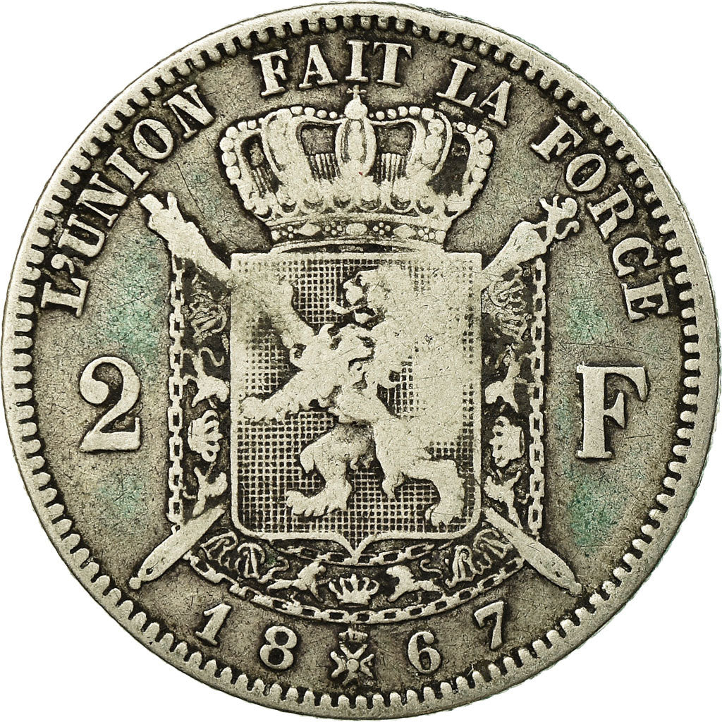 Coin, Belgium, Leopold II, 2 Francs, 2 Frank, 1867, F(12-15), Silver, KM:30.1