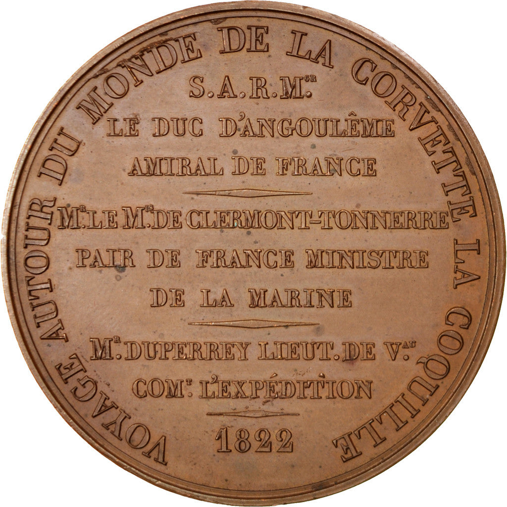 France, Médaille, Louis XVIII, Voyage au tour du Monde, La Coquille, 1822