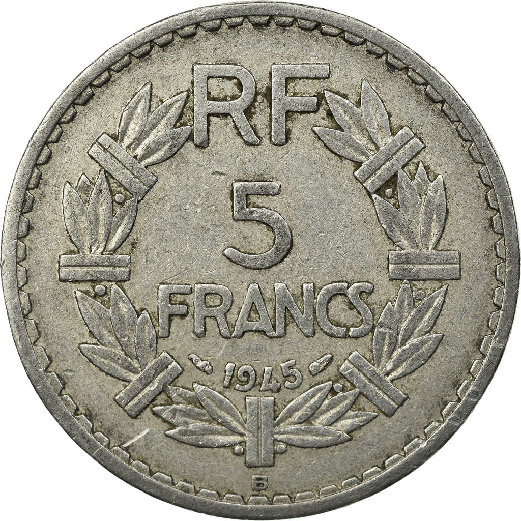 Moneta, Francia, Lavrillier, 5 Francs, 1945, Beaumont - Le Roger, MB, Alluminio