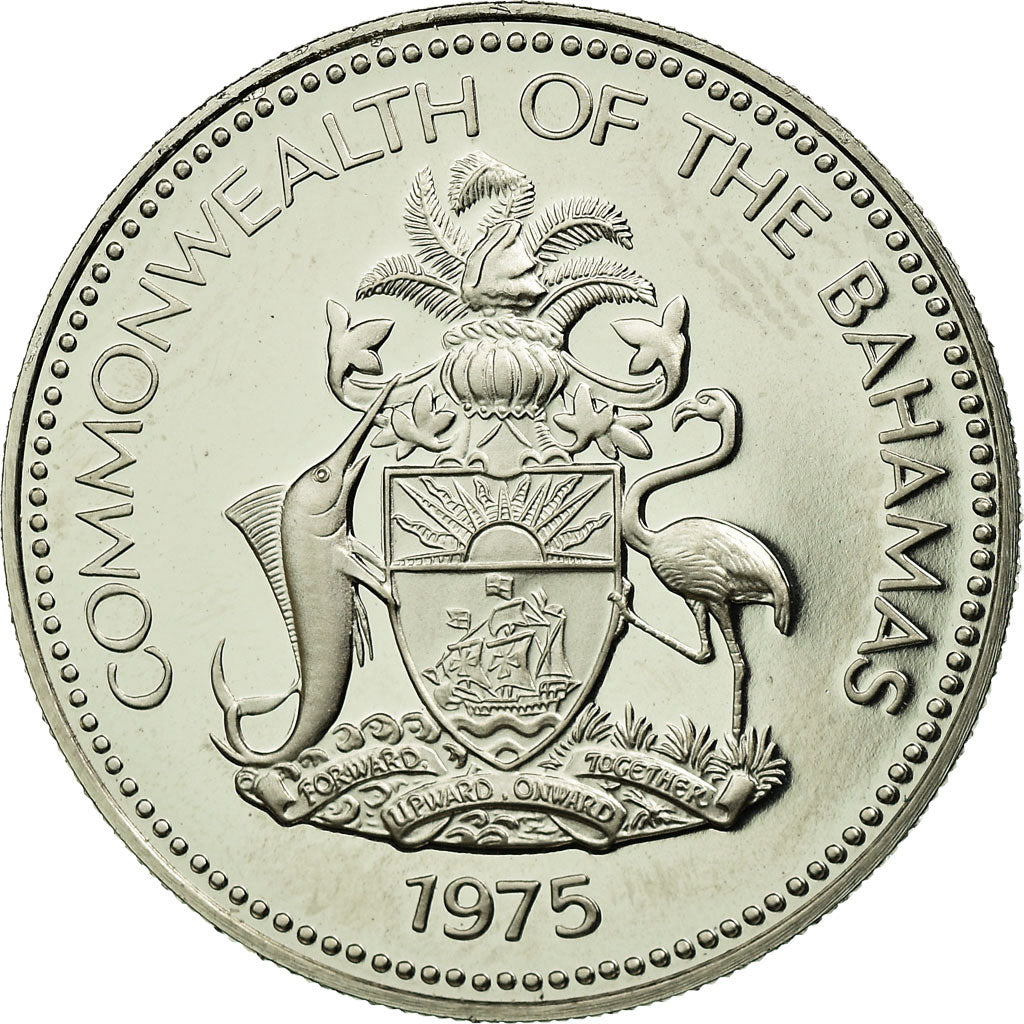 Monnaie, Bahamas, Elizabeth II, 25 Cents, 1975, Franklin Mint, U.S.A., FDC
