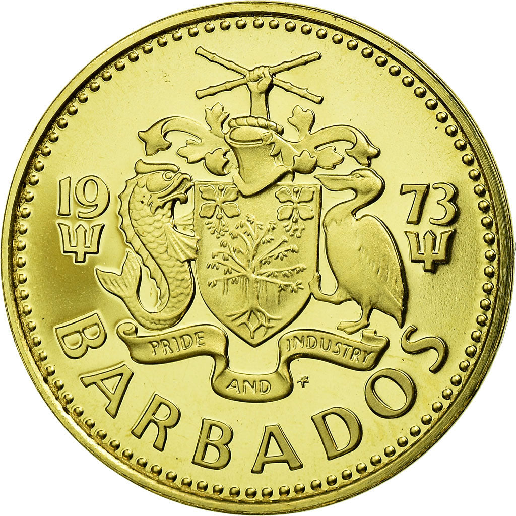Moeda, Barbados, 5 Cents, 1973, Franklin Mint, MS(60-62), Latão, KM:11