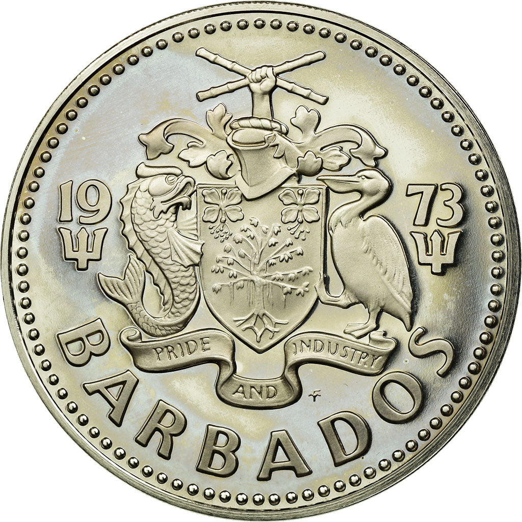 Coin, Barbados, 2 Dollars, 1973, Franklin Mint, MS(60-62), Copper-nickel, KM:15