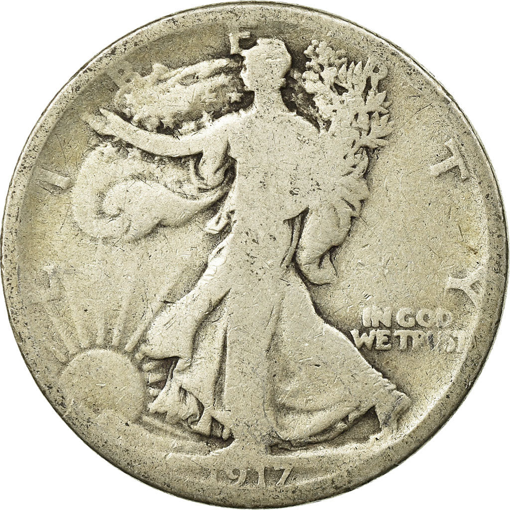 Coin, United States, Walking Liberty Half Dollar, Half Dollar, 1917, U.S. Mint