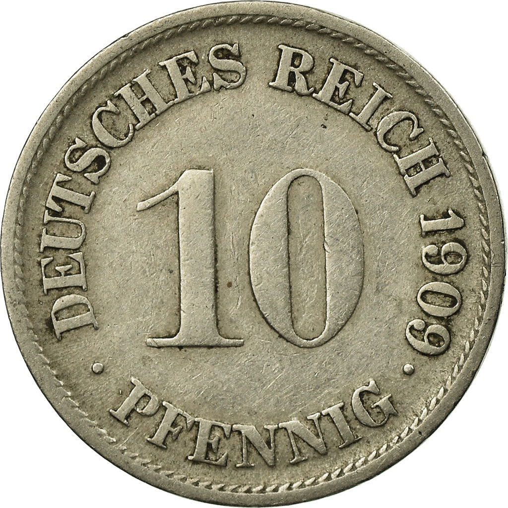Coin, GERMANY - EMPIRE, Wilhelm II, 10 Pfennig, 1909, Stuttgart, EF(40-45)