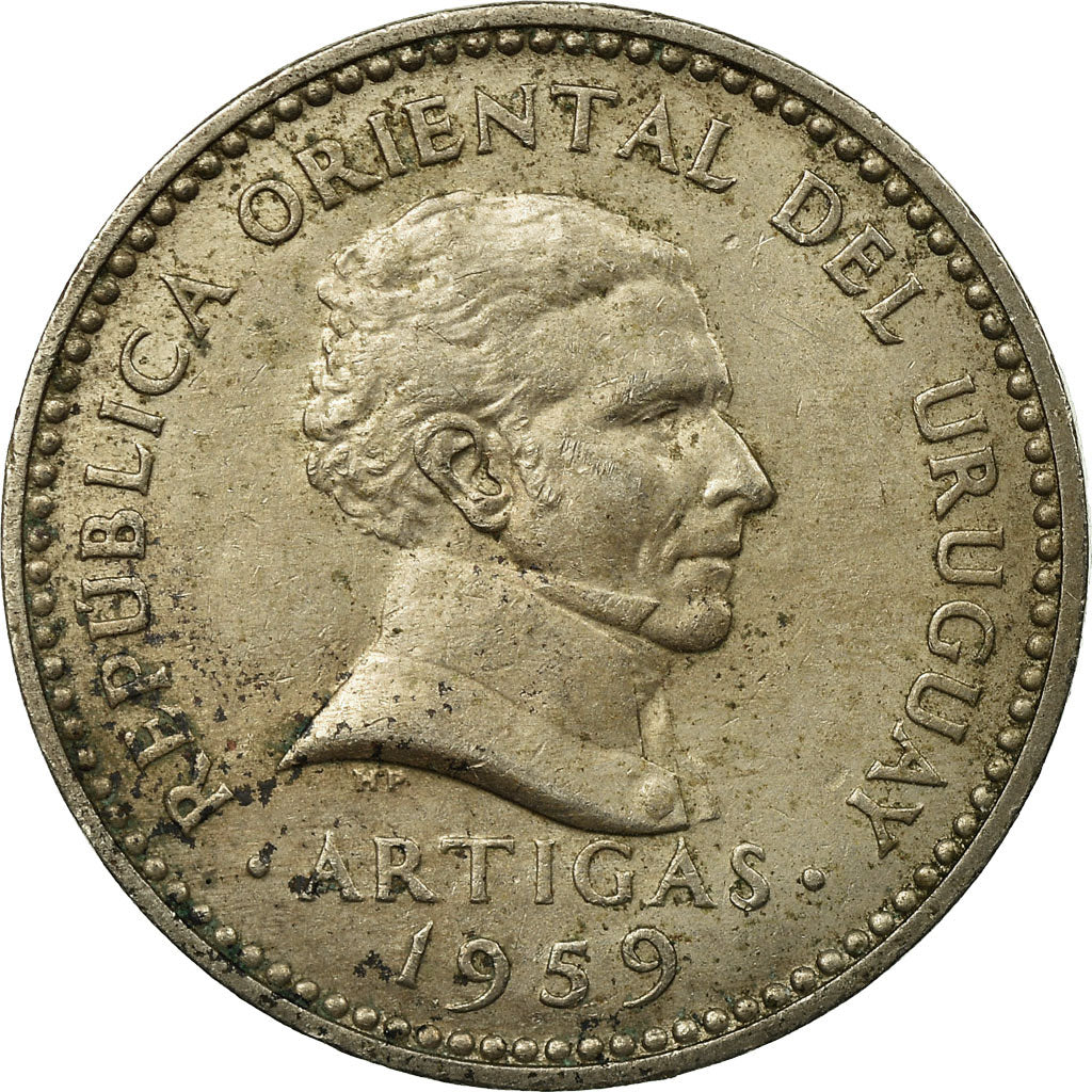 Moneta, Uruguay, 10 Centesimos, 1959, Santiago, MB+, Rame-nichel, KM:35