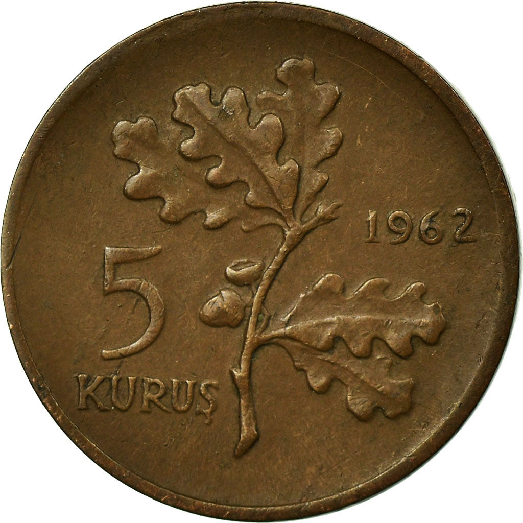 Moeda, Turquia, 5 Kurus, 1962, EF(40-45), Bronze, KM:890.1
