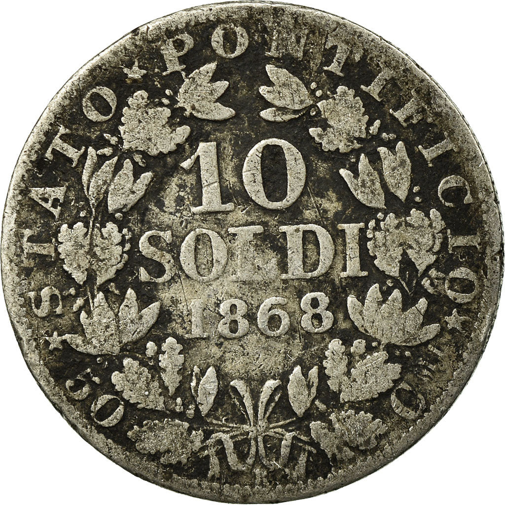 Moeda, ESTADOS ITALIANOS, PAPAL STATES, Pius IX, 10 Soldi, 50 Centesimi, 1868