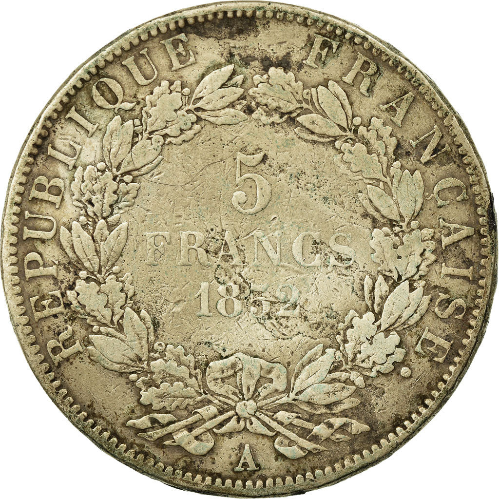 Moeda, França, Napoléon III, 5 Francs, 1852, Paris, F(12-15), Prata, KM:773.1