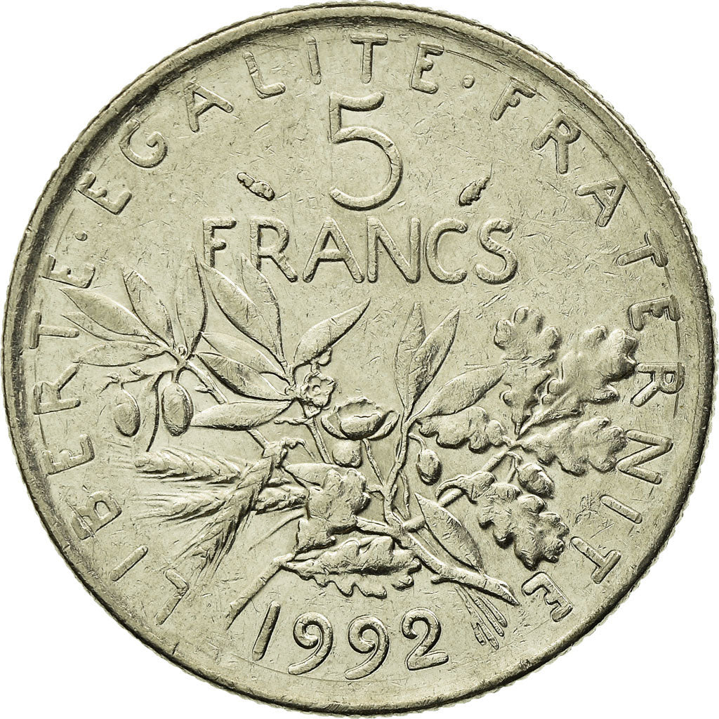Moneta, Francia, Semeuse, 5 Francs, 1992, Paris, MB+, Nichel placcato
