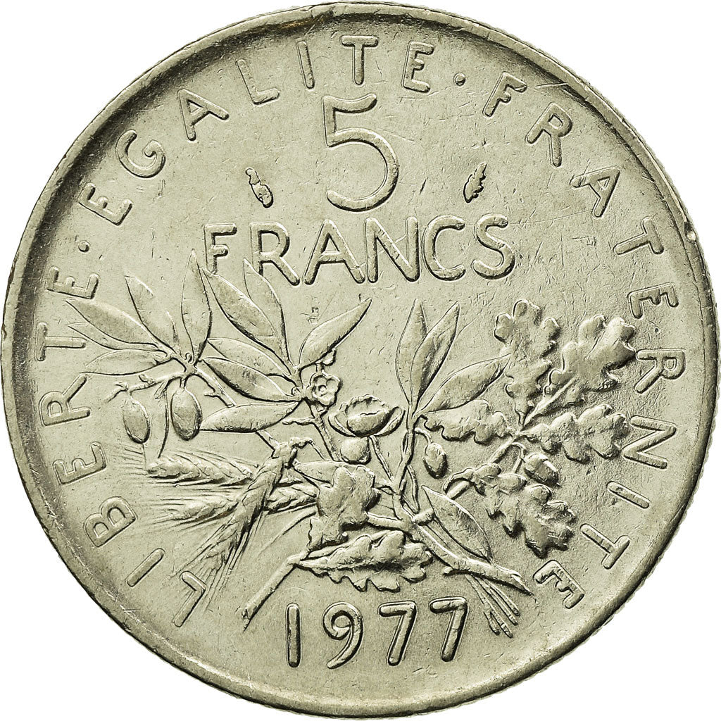 Moneta, Francia, Semeuse, 5 Francs, 1977, Paris, BB, Nichel placcato