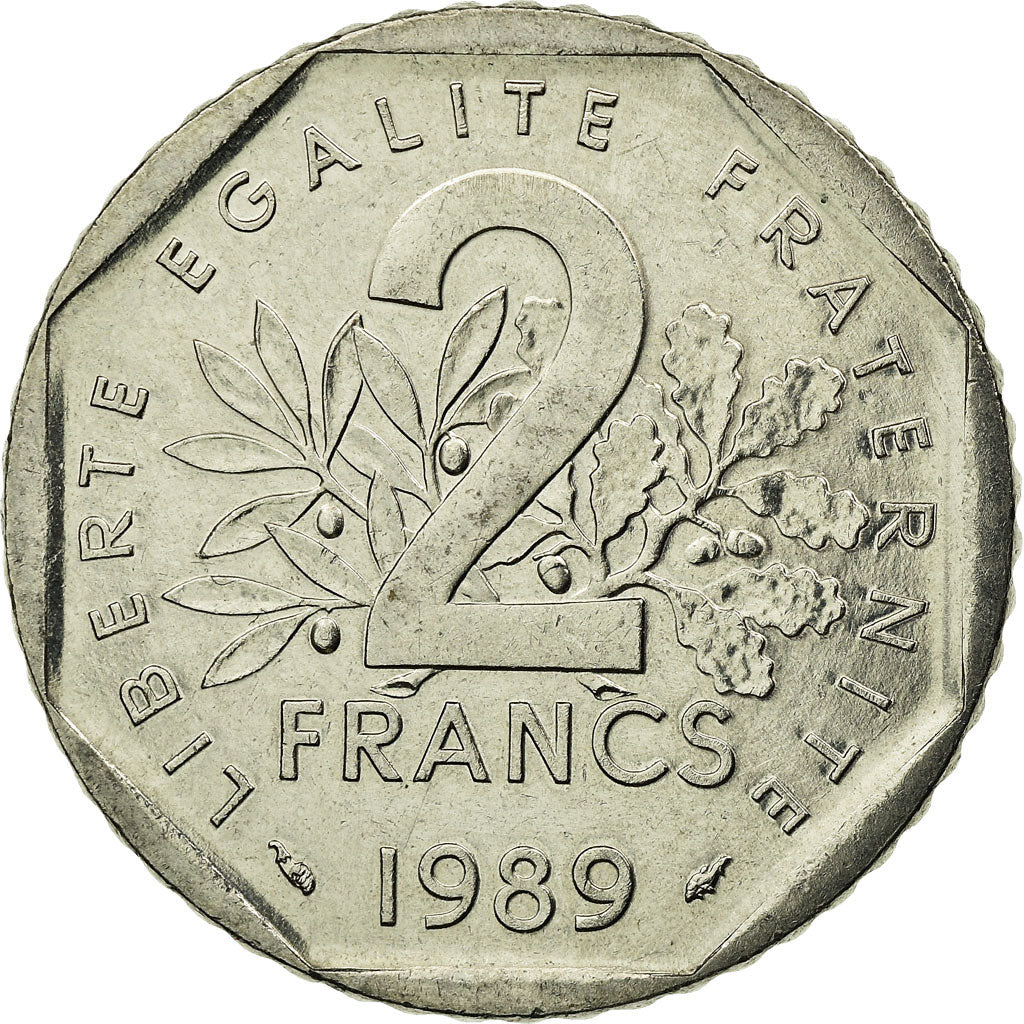 Moeda, França, Semeuse, 2 Francs, 1989, Paris, AU(55-58), Níquel, KM:942.1