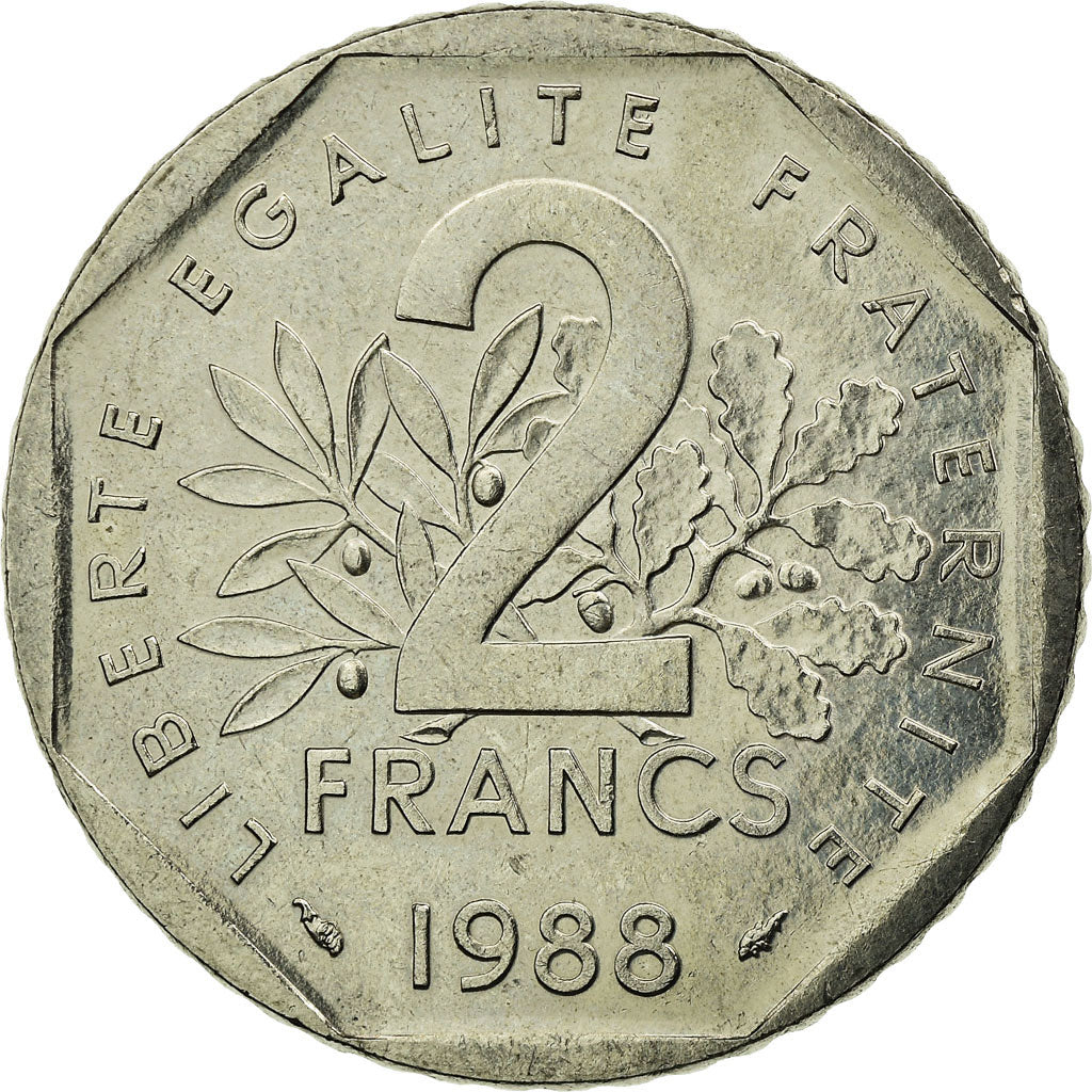 Moeda, França, Semeuse, 2 Francs, 1988, Paris, AU(55-58), Níquel, KM:942.1