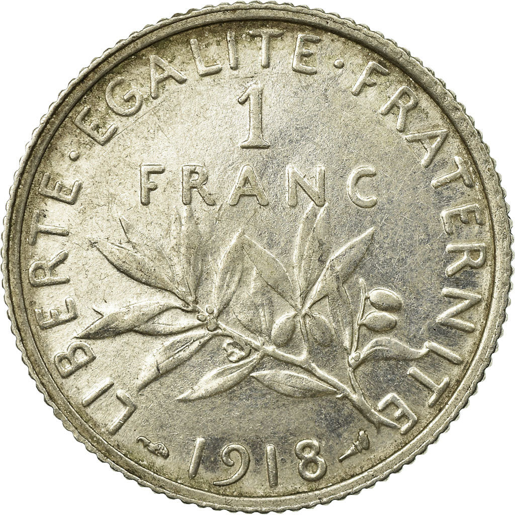 Coin, France, Semeuse, Franc, 1918, Paris, EF(40-45), Silver, KM:844.1