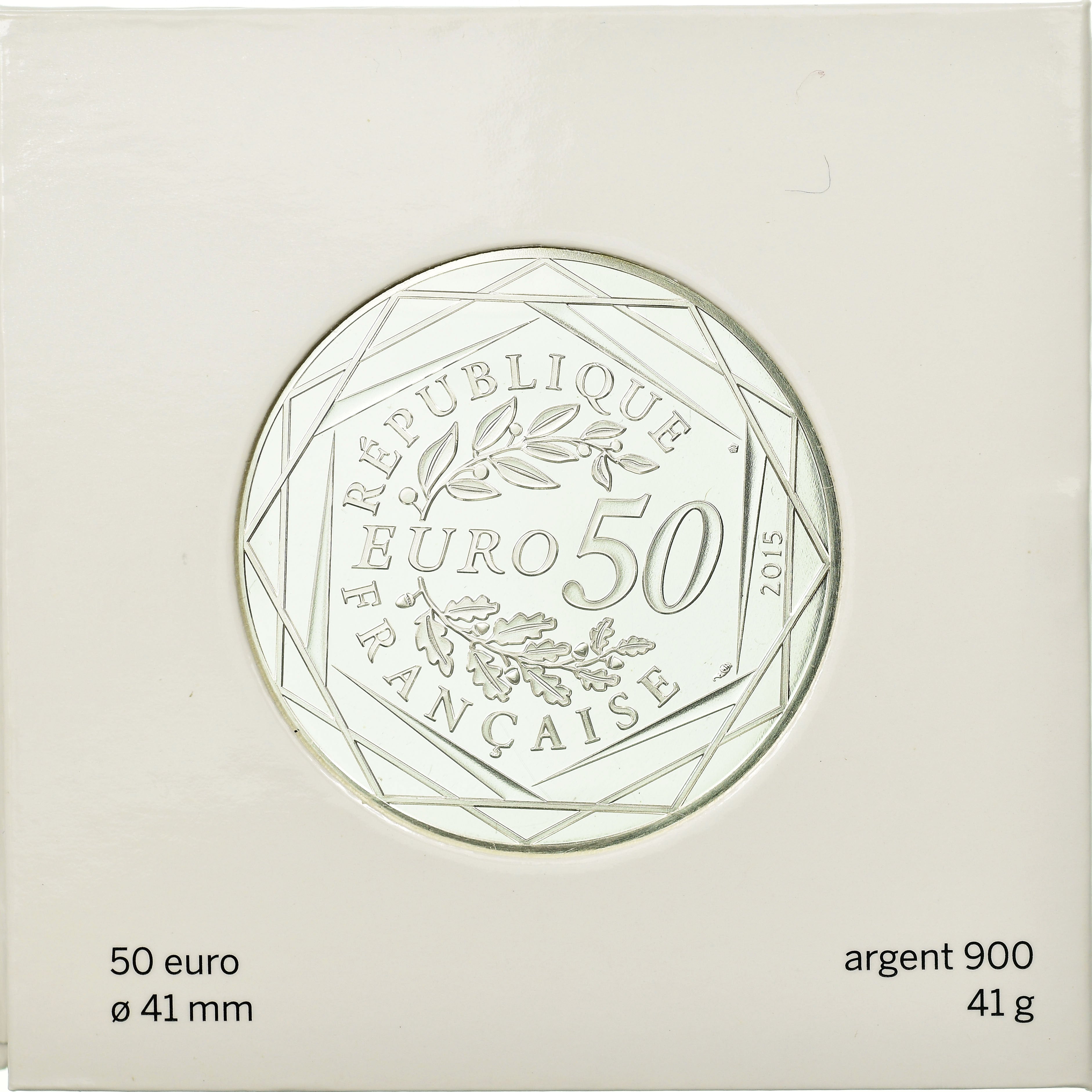 France, 50 Euro, Astérix, Paix, 2015, MS(65-70), Silver