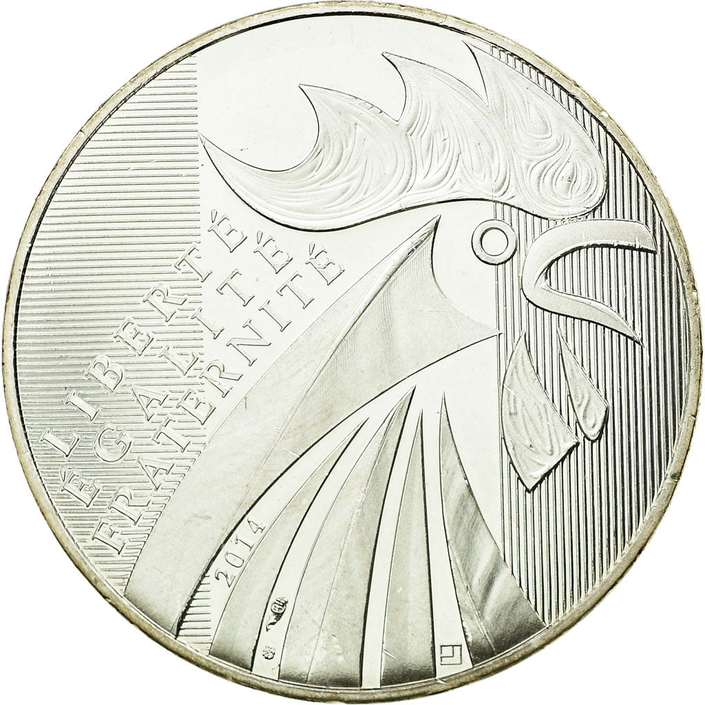 France, 10 Euro, Coq, 2014, AU(55-58), Silver