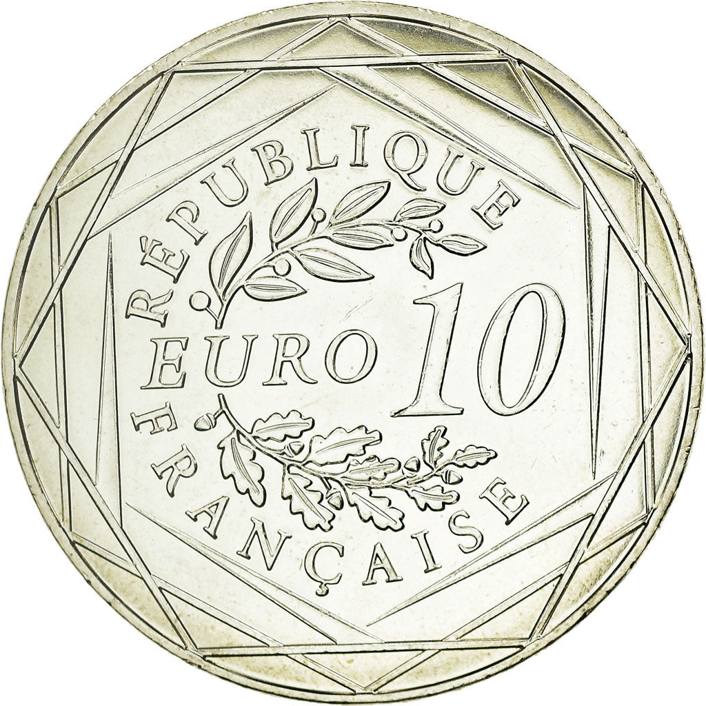 France, 10 Euro, Coq, 2014, AU(55-58), Silver