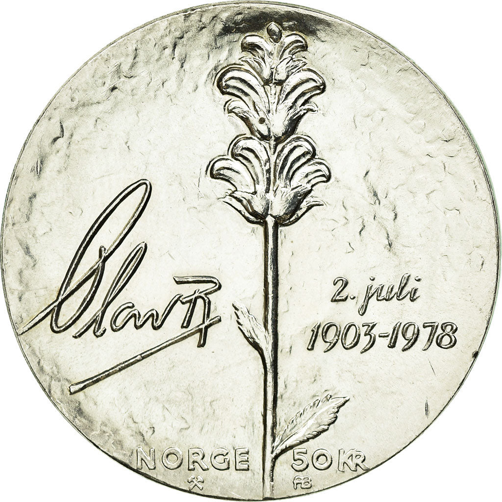 Coin, Norway, Olav V, 50 Kroner, 1978, MS(65-70), Silver, KM:424
