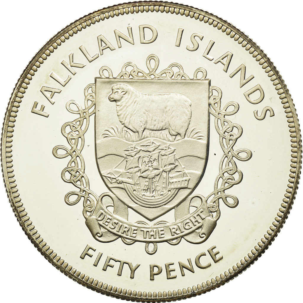 Coin, Falkland Islands, Elizabeth II, 50 Pence, 1977, MS(63), Silver, KM:10a