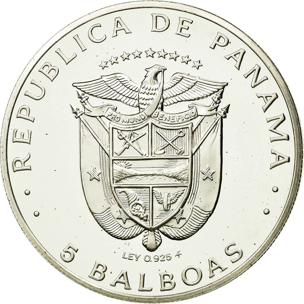 Coin, Panama, 5 Balboas, 1975, U.S. Mint, AU(55-58), Silver, KM:40.1a