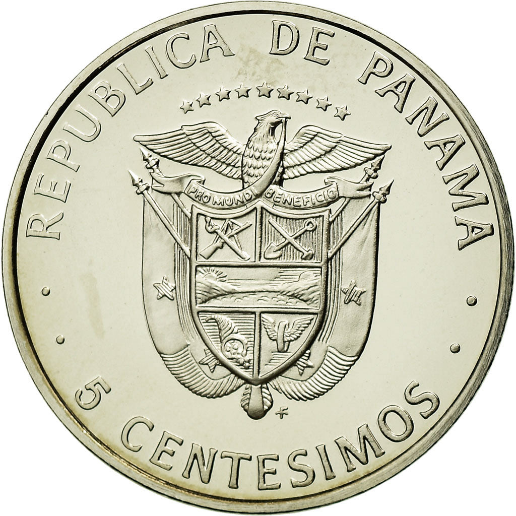 Coin, Panama, 5 Centesimos, 1975, U.S. Mint, MS(65-70), Copper-Nickel Clad