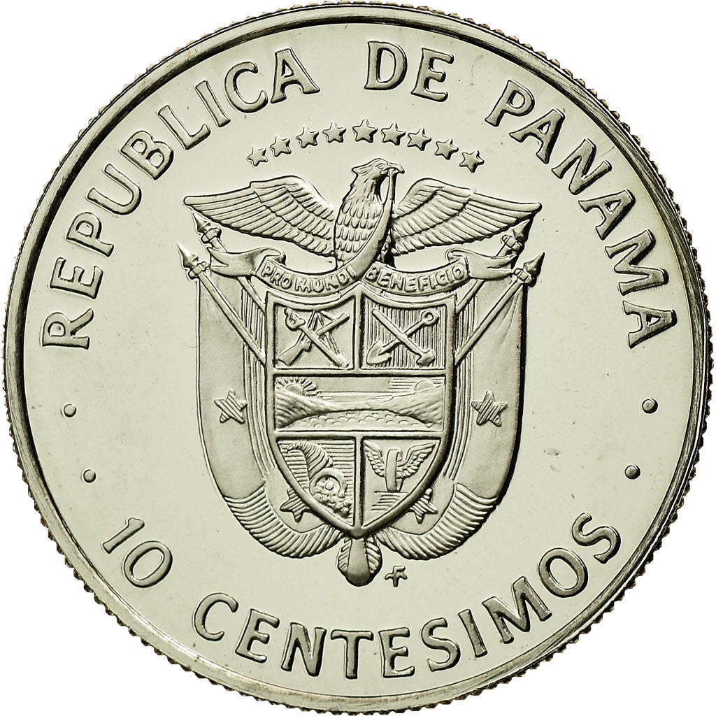Coin, Panama, 10 Centesimos, 1975, Franklin Mint, MS(65-70), Copper-Nickel Clad