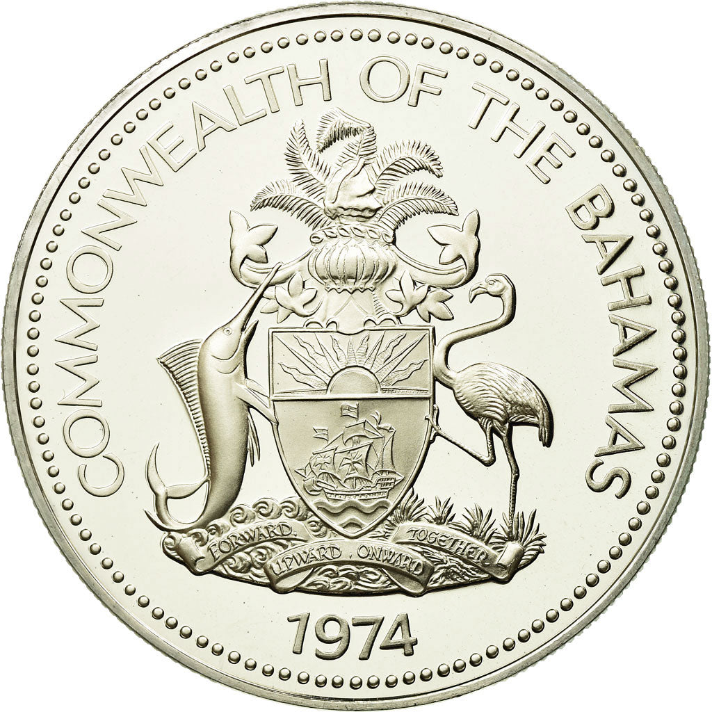 Coin, Bahamas, Elizabeth II, 2 Dollars, 1974, Franklin Mint, U.S.A., MS(63)