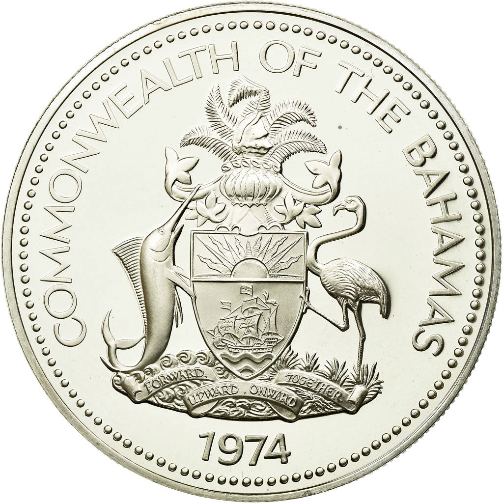 Coin, Bahamas, Elizabeth II, 2 Dollars, 1974, Franklin Mint, U.S.A., AU(55-58)