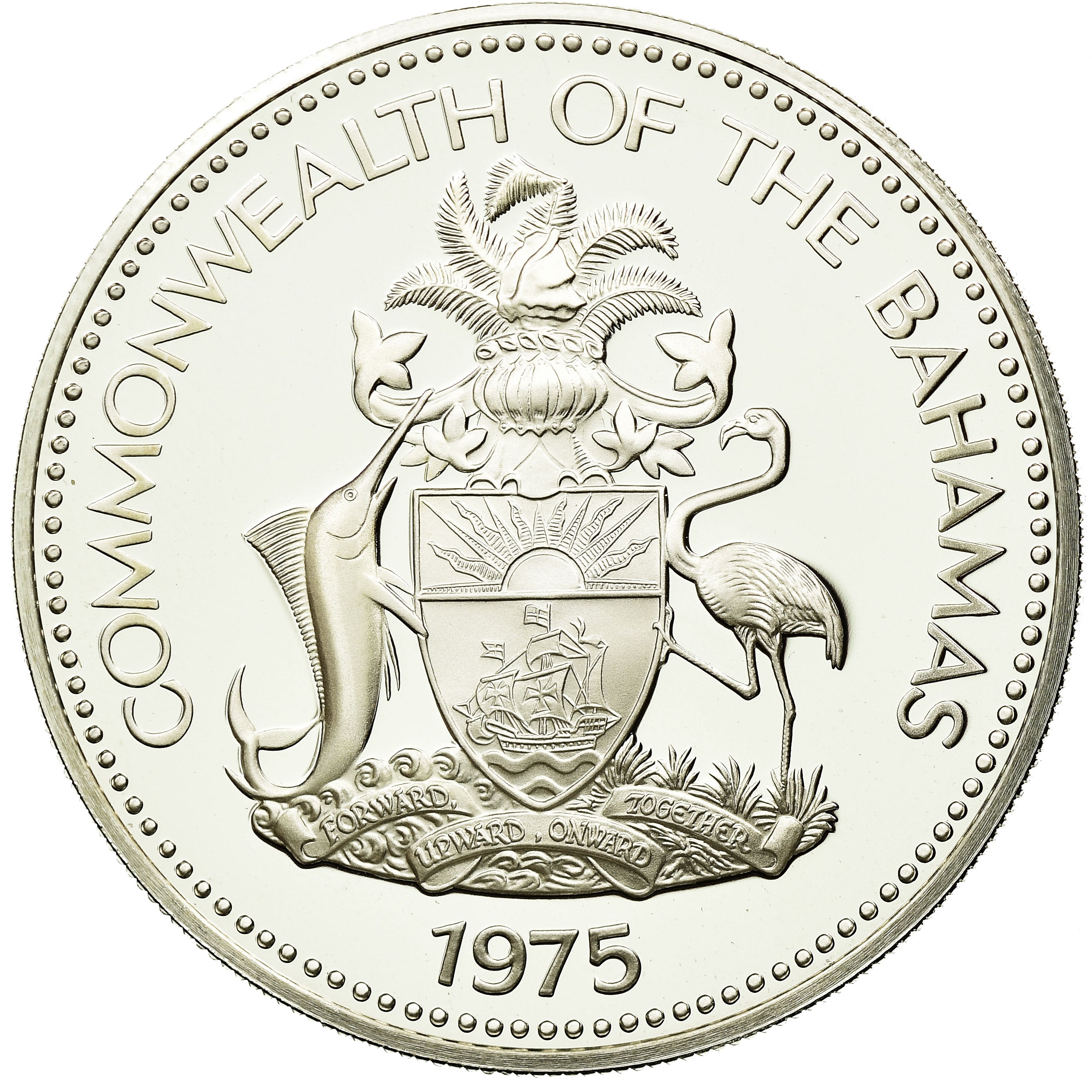 Coin, Bahamas, Elizabeth II, 2 Dollars, 1975, Franklin Mint, U.S.A., MS(65-70)
