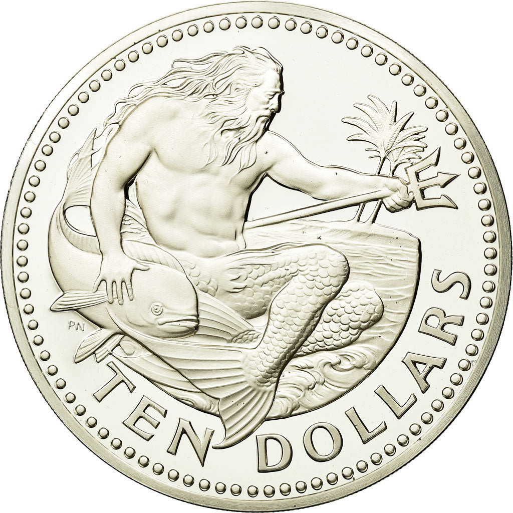 Coin, Barbados, 10 Dollars, 1975, Franklin Mint, MS(60-62), Silver, KM:17a
