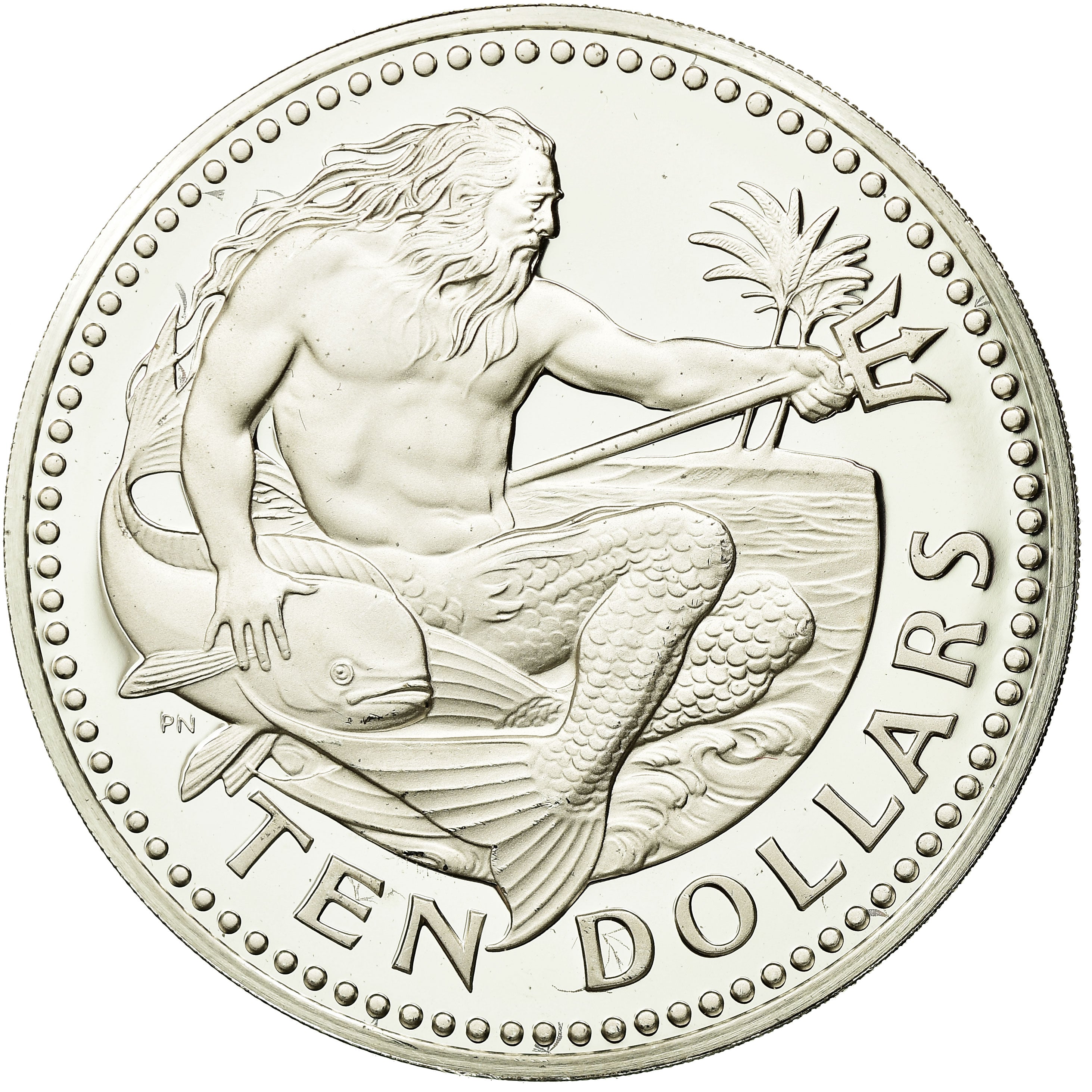 Coin, Barbados, 10 Dollars, 1975, Franklin Mint, MS(65-70), Silver, KM:17a