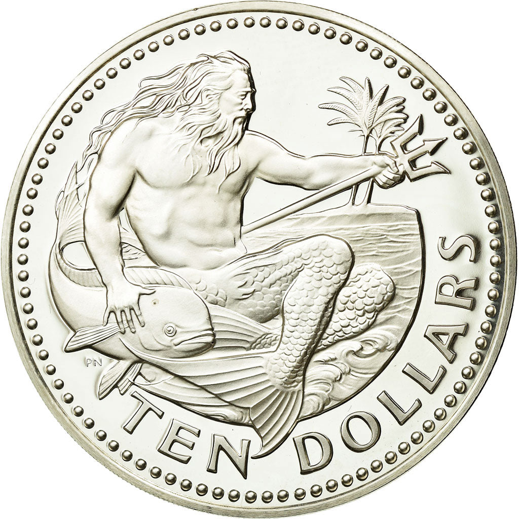 Coin, Barbados, 10 Dollars, 1979, Franklin Mint, MS(65-70), Silver, KM:17a