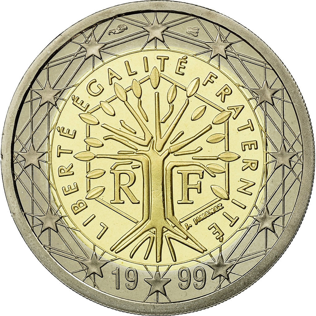 France, 2 Euro, 1999, MS(65-70), Bi-Metallic, KM:1289