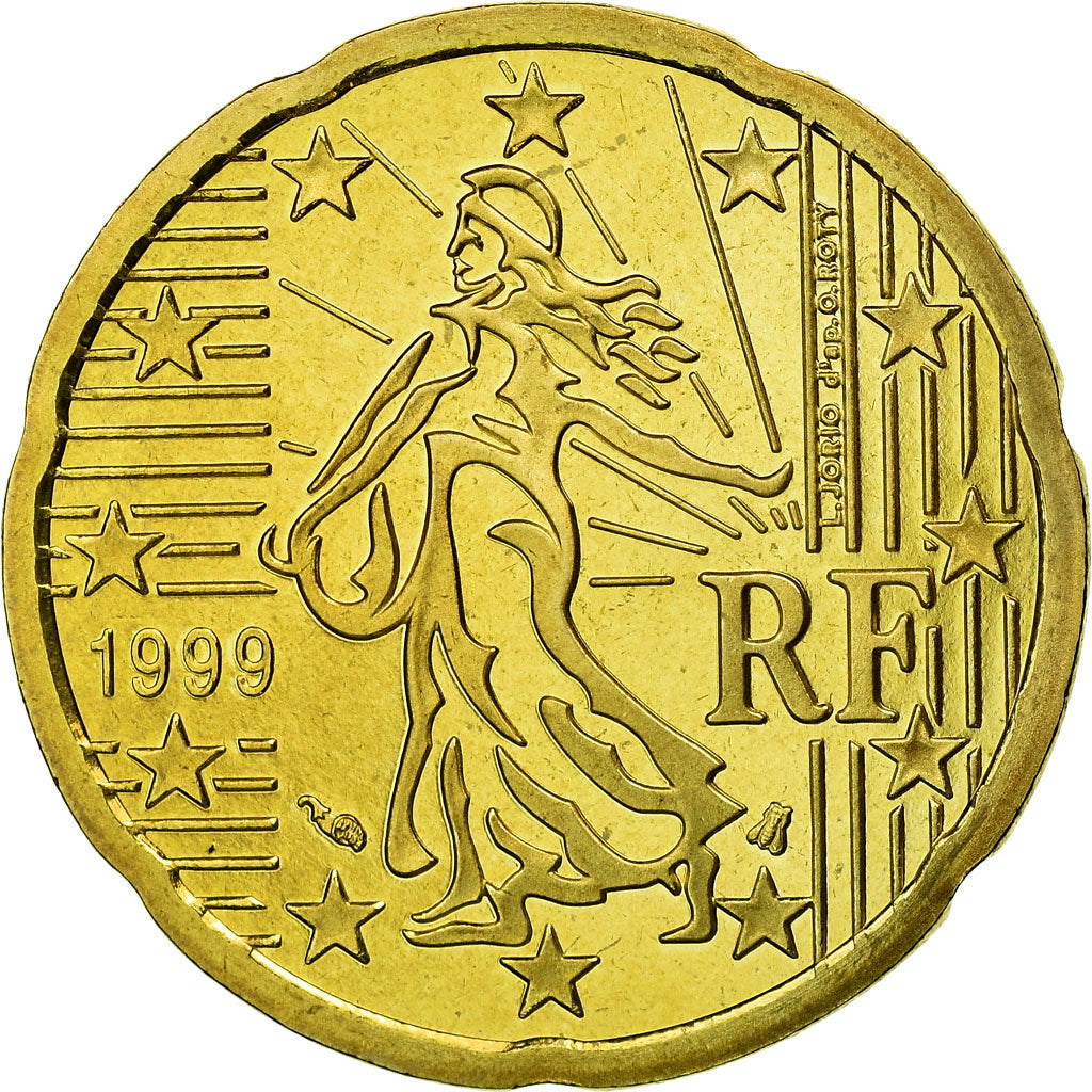 France, 20 Euro Cent, 1999, MS(65-70), Brass, KM:1286