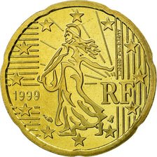 France, 20 Euro Cent, 1999, MS(65-70), Brass, KM:1286