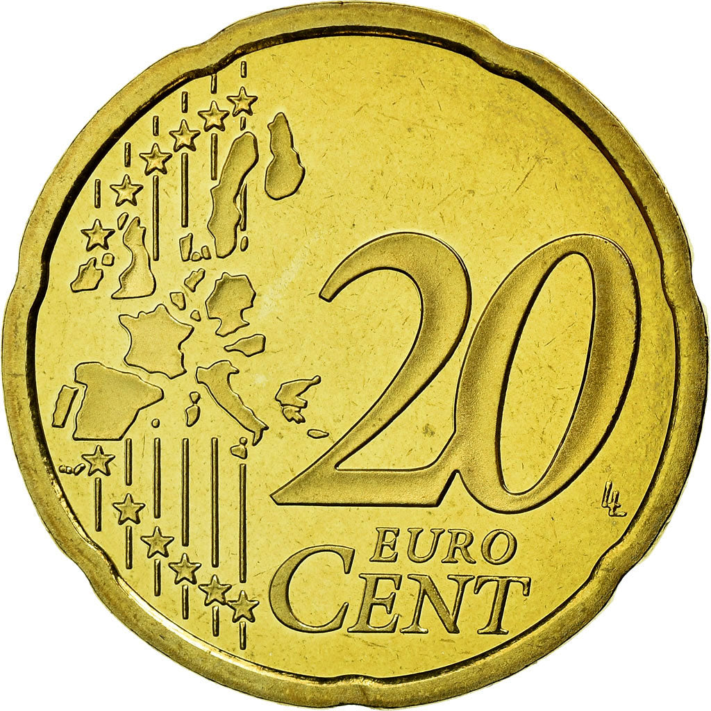 France, 20 Euro Cent, 1999, MS(65-70), Brass, KM:1286