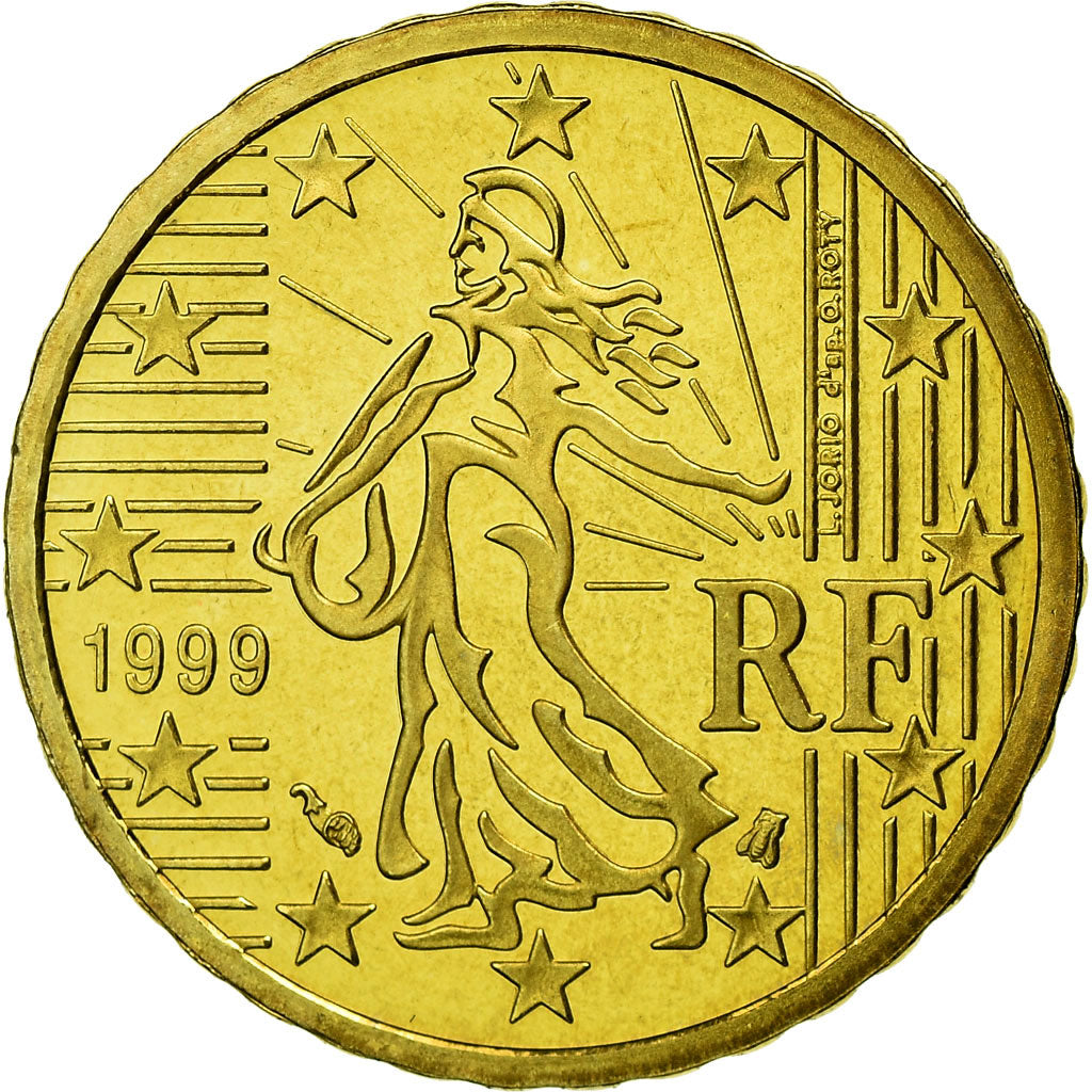 France, 10 Euro Cent, 1999, MS(65-70), Brass, KM:1285