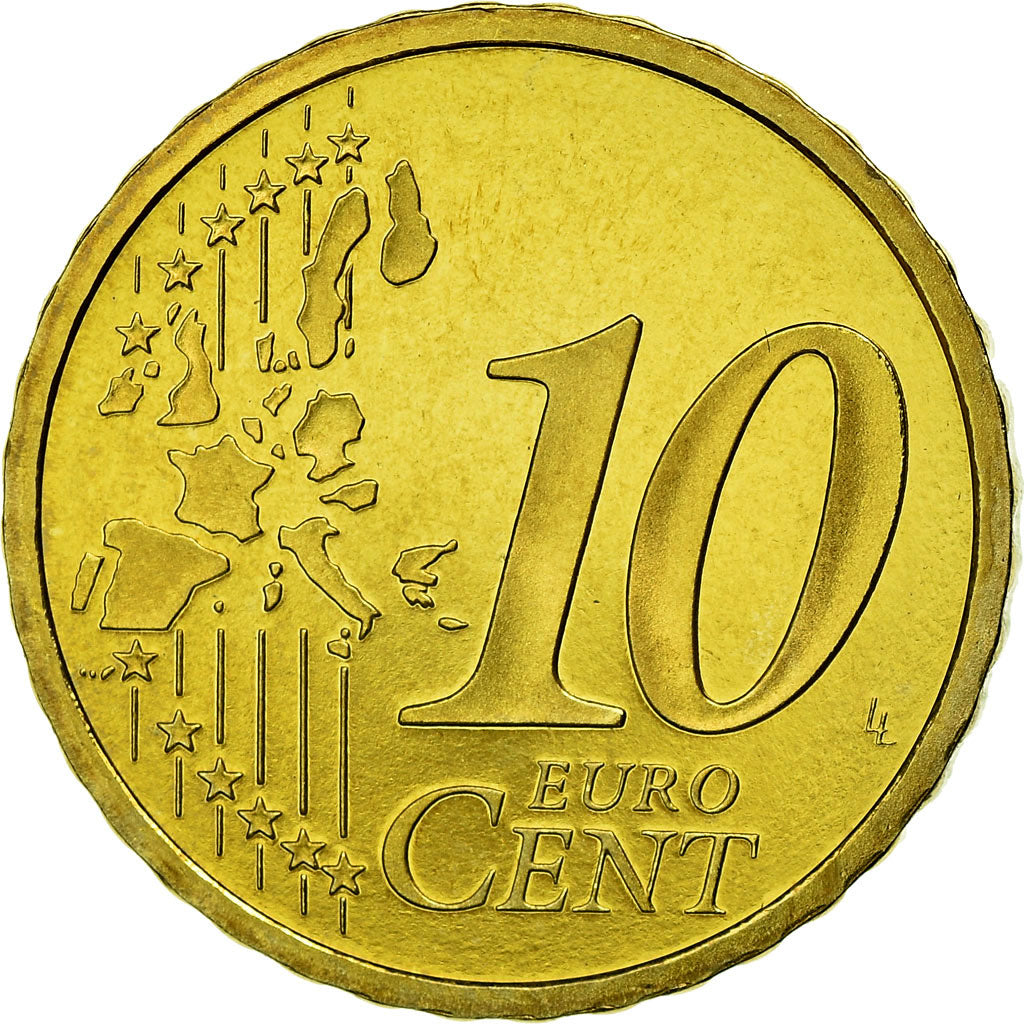 France, 10 Euro Cent, 1999, MS(65-70), Brass, KM:1285