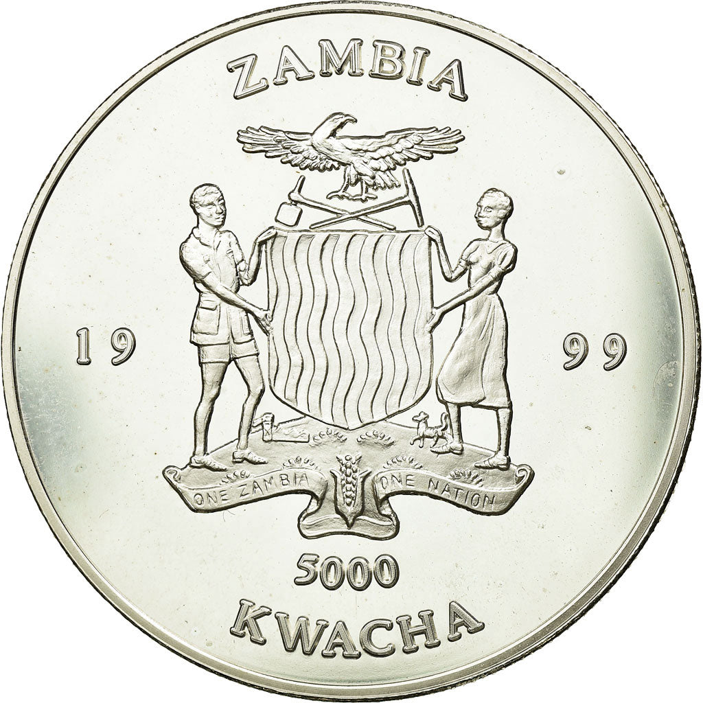 Moneda, Zambia, 5000 Kwacha, 1999, British Royal Mint, FDC, Plata, KM:157