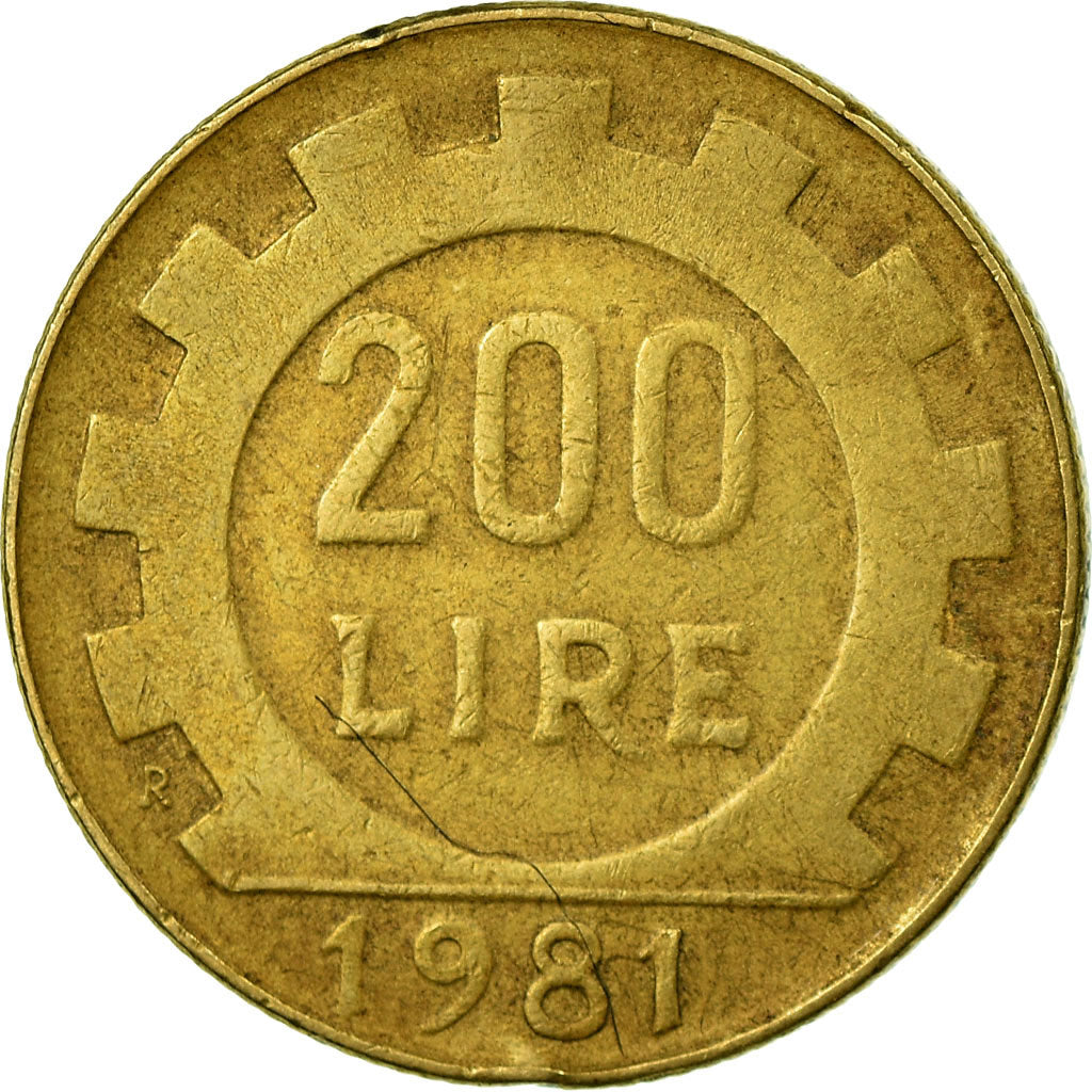 Coin, Italy, 200 Lire, 1981, Rome, VF(30-35), Aluminum-Bronze, KM:105