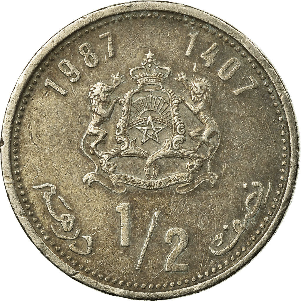 Monnaie, Maroc, al-Hassan II, 1/2 Dirham, 1987, Paris, TTB, Copper-nickel, KM:87