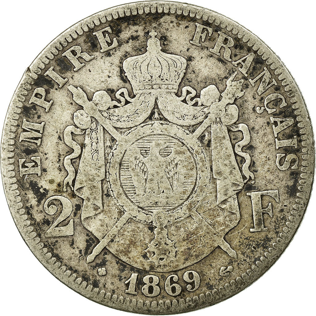 Moeda, França, Napoleon III, Napoléon III, 2 Francs, 1869, Strasbourg