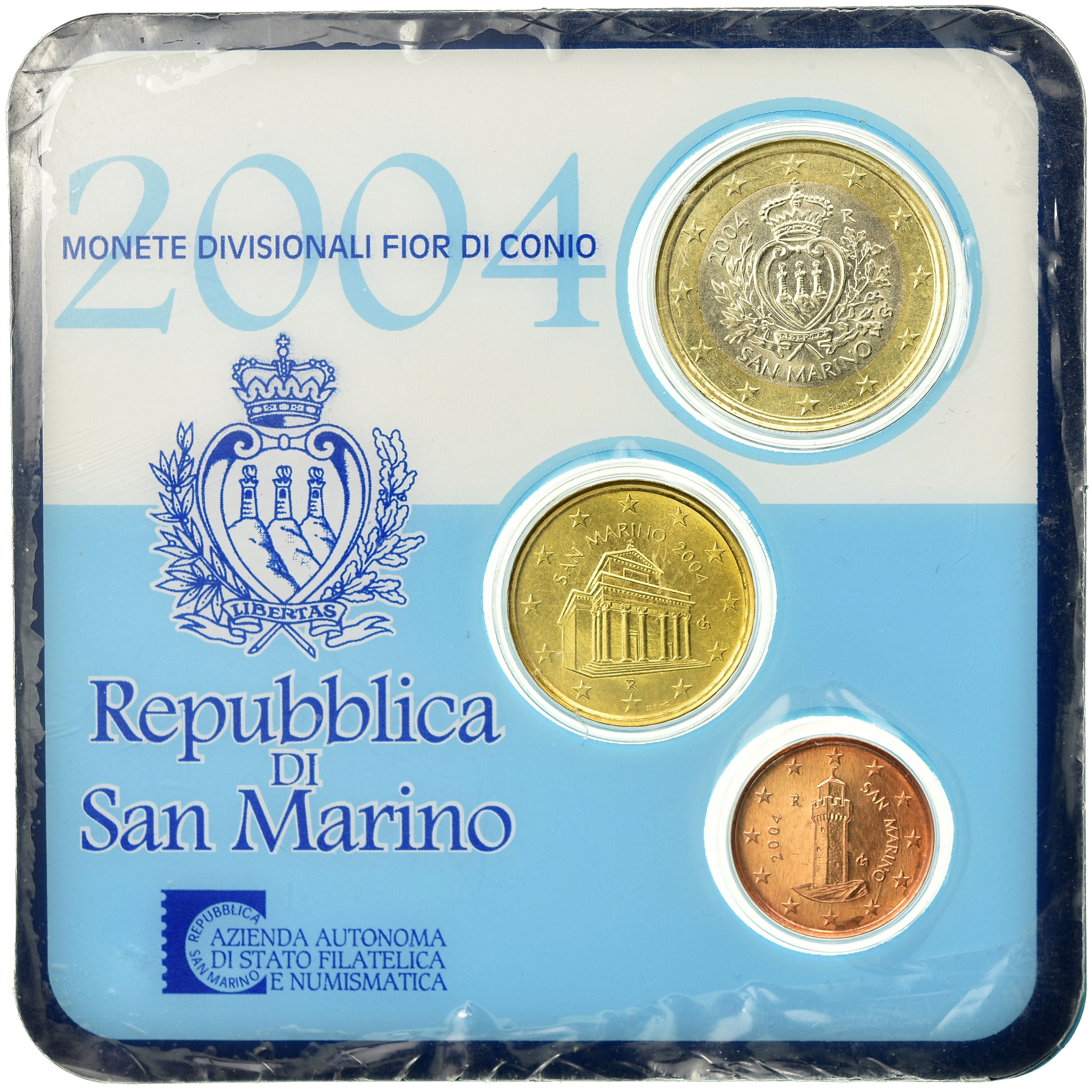 San Marino, Set, 1 cent, 10 cents, 1 euro, 2004, Bi-Metallic