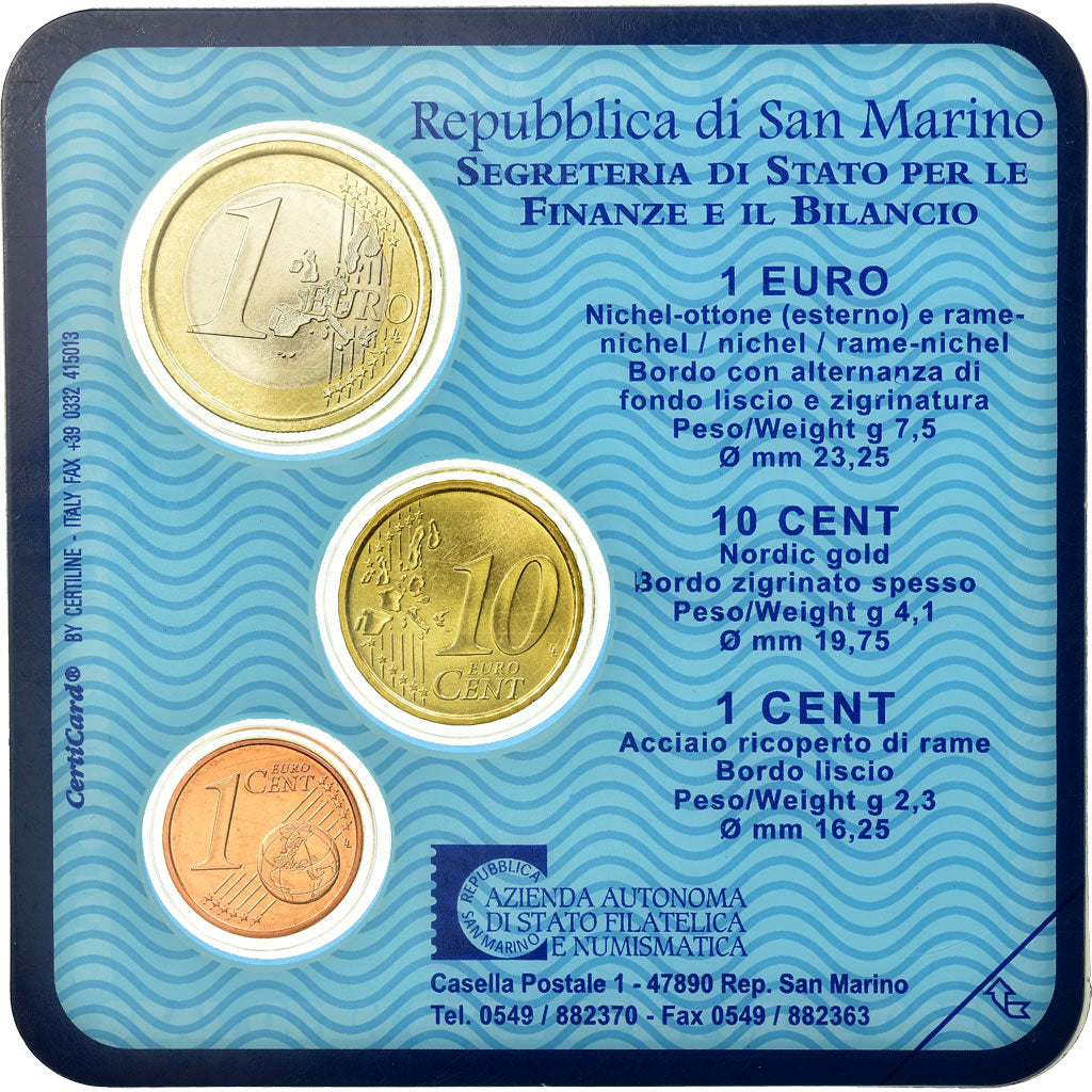San Marino, Set, 1 cent, 10 cents, 1 euro, 2004, Bi-Metallic